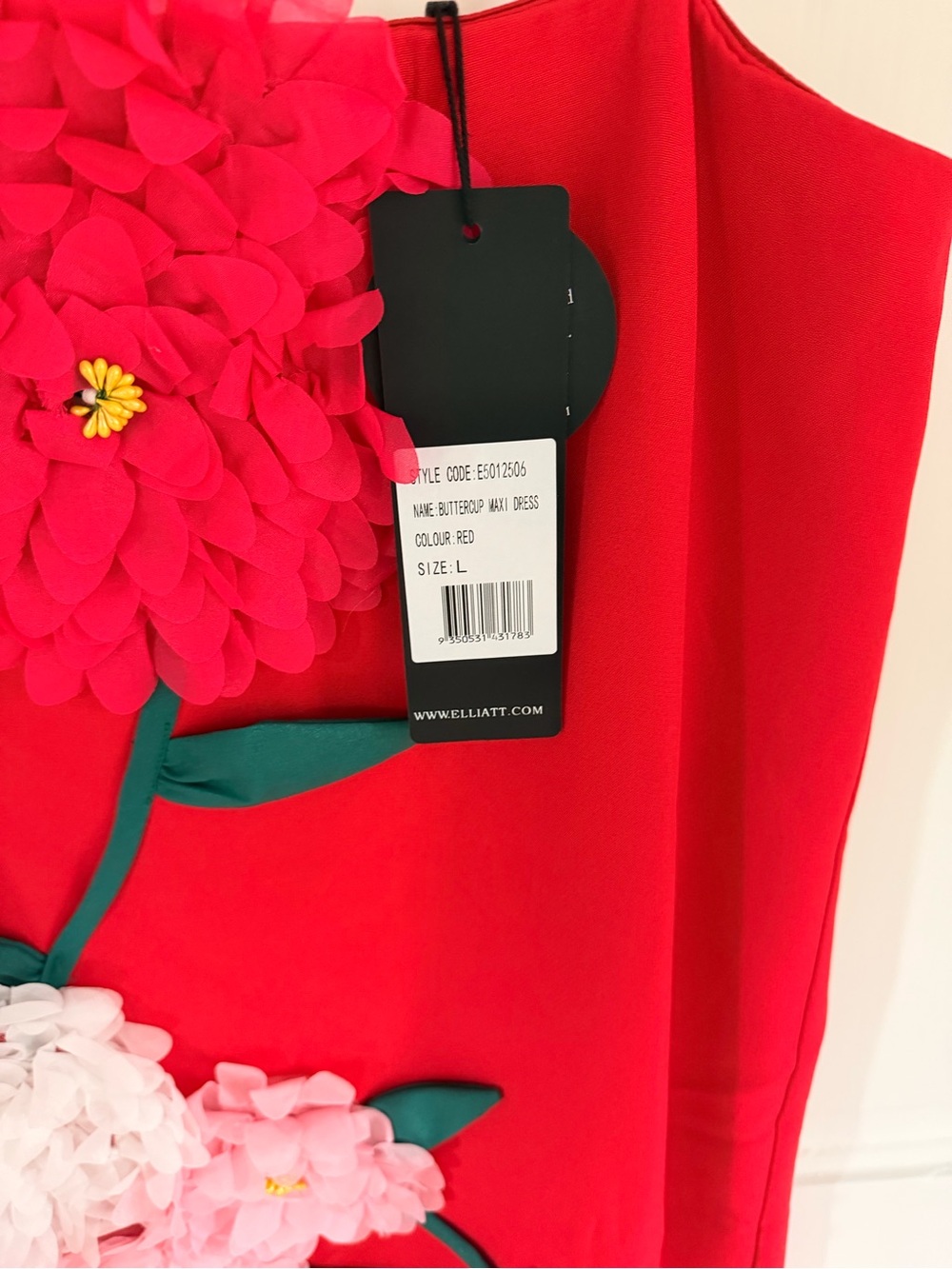 Elliatt Red Floral Appliqué Dress with Pink & Cream Blooms - Picture 3 of 3